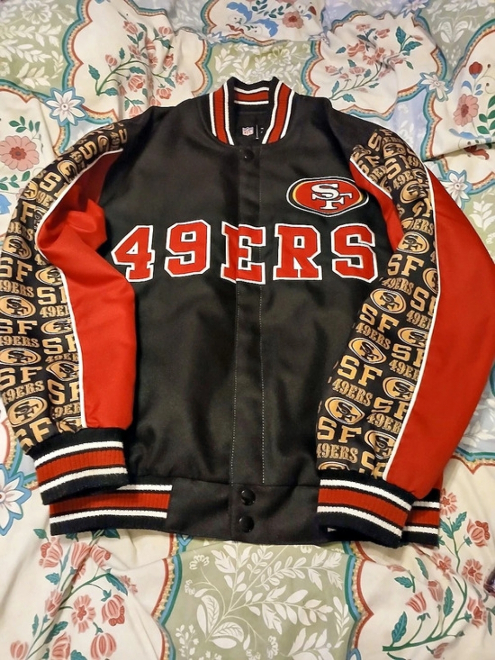 NFL Team Apparel San Francisco 49ers jacket Varsity Jacket Black & Red Size